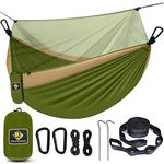 Camping Hammock with Net,Portable Lightweight Double Hammocks with Tree Straps and Solid D-Shape Carabiners,Parachute Nylon Hammock for Backpacking Beach Backyard Patio Hiking Green&Khaki