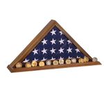 Zmiky Solid Wood Burial Flag Display Case with Coin Board, American Flag Display Case, Military Shadow Box Flag Display Case for a 5 X 9.5 Flag Folded, Military Challenge Coins, Walnut Finish