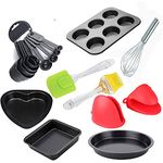 Xacton Cake Making Combo of Heart and Square Shape Cake Mold, 6 Slot Muffin Tray with Brush and Spatula Set, Pizza Pan, Silicone Mitton Gloves, 8Pcs Measuring Cups and Spoons | Cake Decorating Tools