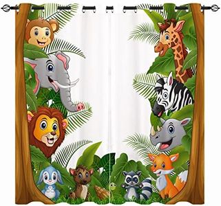 YUANZU Kids Curtains - Boys Girls Cartoons Jungle Forest Animals Zoo Family 3D Print Pattern Eyelet Blackout Thermal Insulated Window Drapes for Nursery Baby Bedroom Playroom 2 Panels W117cm x D137cm