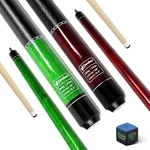 CUEBAR Pool Cues Set of 2, 58 Inch Pool Sticks for Adults, 2-Piece House Bar Billiard Cue Sticks with Imitation Leather Grip, Pool Table Sticks for Men Women - Green + Red