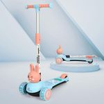 R for Rabbit Road Runner Bunny Kids Scooter, 3 Level Adjustable Height, Smart Fold & PU LED Wheels Kick Scooter with Brake for 3+ Years Kids, Weight Capacity upto 75kgs|6 Months Warranty|(Blue Peach)