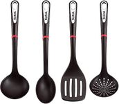 Tefal Ingenio K206S4 Kitchen Utensil Set, Soup Ladle, Vegetable Spoon, Spoon, Spatula, Plastic, Black/Silver/Red, 17.2 x 8.1 x 36 cm (L x W x H)