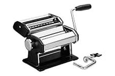 Premier Housewares 2560003 Pasta Making Machine Manual Pasta Maker Machines Stainless Steel Handle Roller / Cutter Chrome Finish Pasta Making Kit 15 x 21 x 20 , Black, H15 x W21 x D20cm