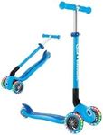 Globber Primo Foldable Scooter with Light Up Wheels for Children 3 Years Plus - 2 Year Warranty (Sky Blue)