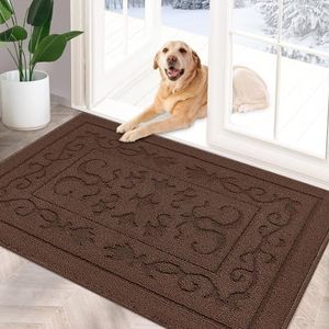 Indoor Doormat Front Door Mat Non Slip Rubber Backing Super Absorbent Mud and Snow Magic Inside Dirts Trapper Mats Entrance Door Rugs Shoes Scraper Machine Washable Carpet - 20" x 32", Coffee