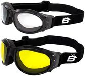 Birdz Eyewear Bald Eagles Motorcycle Safety Goggles 2 Pairs Gloss Black Frame w/Clear & Yellow Lenses