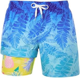 uideazone Male 7 Inch Swim Trunks with Liner Drawstring Blue Bathing Suit Tropical Hawaiian Beach Boardshorts Quick Dry Swimming Shorts XL