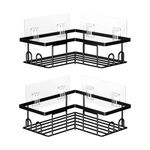 UUlioyer Corner Shower Caddy 2-Pack, Shower Shelf No Drilling, Bathroom Accessory with Hooks, Shower Organiser for Shampoo and Shower Gel, Black (Corner Shower Caddy 2-Pack)