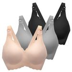 MomWills Nursing Bras for Breastfeeding, Jelly Strip Seamless Ultra Comfort Maternity Bra, Natural Shape Wirefree Push Up Bras for Womens, Pregnancy Sleep Bralette，3Pack