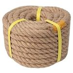 Twisted Manila Rope (3/4 in x 50 ft) Natural Jute Rope Thick Hemp Rope for Crafting, Swing, Nautical, Railing, Decoration