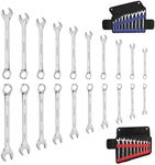 WORKPRO 20-piece Combination Wrench Set, Metric 6-18mm & SAE 1/4”- 3/4”, Cr-V Steel, 12-point Wrenches Set with 2-in-1 Rolling Pouch