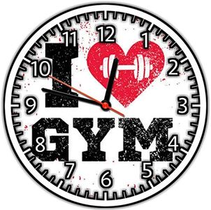 Babawill I Love Gym Round MDF Wooden Wall Clock Without Glass (28 cm x 28 cm x 1.5 cm)