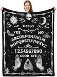 DOINBEE Goth Ouija Board Blanket Funny Horror Ouija Boards Skull Sun Moon Witchy Black Throw Blankets for Adults Kids, Gothic Halloween Bedding Decor Gifts Soft Fleece Flannel Blanket 50"x40"