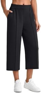 G4Free Black Pants for Women Wide Leg Capri Pants with Pockets Soft Straight Leg Pants Comfy Casual Travel Pants(Black,M,Regular)