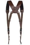 COIRO DSLR Camera Chest Harness – Leather Harness Women and Men – Comfortable Weight Distribution – Binocular Harness Ideal for Hiking – 2 Side Pockets for Batteries and Memory Card (Brown)