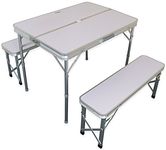 Andes White Aluminium Folding Portable Camping/Picnic Outdoor Table & Stool Chair Set