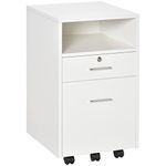 Vinsetto 2 Drawer Filing Cabinet with Lock, Vertical File Cabinet with Wheels, Mobile Office Cabinet for A4, Letter Size, White