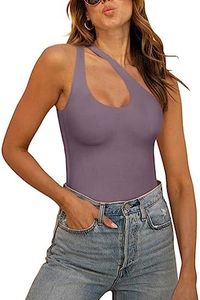 REORIA Women's Summer Sexy One Shoulder Cutout Front Sleeveless One Piece Tank Tops Backless Thong Bodysuits Leotards For Going Out Plus Size Grey Purple X-Large