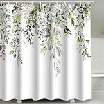 Ezmine Floral Shower Curtain Waterproof Plant Bathroom Decoration Leaves Shower Curtain Washable Bathroom Curtain Decor Quick-Drying Shower Curtain for Bathroom with 12 Hooks 180x180cm (71"x71")