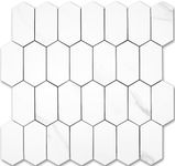 Vamos Tile Long Hexagon Peel and Stick Backsplash Tile - 10 Sheets Stick on Backsplash for Kitchen and Bathroom 12.4 x 12 Inch White Marble Look PVC Self Adhesive Mosaic Wall Tiles