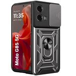 TheGiftKart Tough Armor Motorola Moto G85 5G Bumper Back Cover Case | Sliding Camera Cover, Kickstand & Ring Holder | 360° Protection Case for Motorola Moto G85 5G (PC & TPU, Grey)