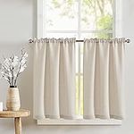 TOPICK Spring Beige Kitchen Curtains Linen Optics Semi-translucent 36 Inch Drop Cafe Curtains for Bathroom Farmhouse Country Light Filtering Short Window Curtain Set Rod Pocket 2 Panels