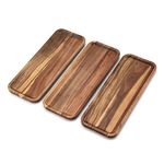 Solid Acacia Wood Serving Trays Set of 3(14.5 x 5.5 inches) Rectangular Wooden Serving Platters for Dessert, Food, Vegetables, Fruit, Charcuterie, Appetizer Serving Tray, Cookie Platter Cheese Board