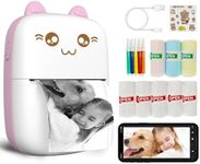 JEPEErbz Mini Printer Portable, Inkless Sticker Printer, Bluetooth Wireless Mini Thermal Printer Compatible with iOS + Android for Journal, Memo, Photo, Print Pod Gifts for Girls Kids (Pink)