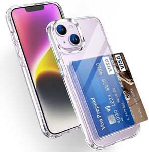 Lumobrilla Wallet for iPhone 14 Case,iPhone 13 Case with Credit Card Holder,Up to 2 Cards,Anti-Yellowing,Shockproof Protective Soft TPU+Hard PC Slim Fit Phone Case for iPhone 14/iPhone 13,Clear