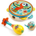 DJECO Animambo Tambourine, Maraca, Castanet Musical Instrument Set, Yellow