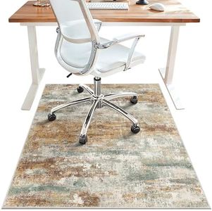 Office Chair Mat for Hardwood Tile Floor, Abstract 48"X 60" Desk Mats for Office Chair on Rolling Chairs Carpet, Desk Anti-Slip 1/5" Thick Rug for Computer Chair, Thin Low-Pile Floor Mat, Orange Sage