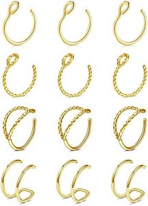 MODRSA Fake Noes Ring Hoop Fake Double Hoop Fake Nose Rings for Women Men Fake Nose Piercing Fake Lip Rings and Fake Nose Ring Gold