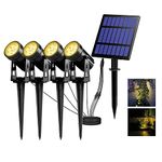 T-SUN Solar Landscape Spotlights, Warm White 3000K Solar Spot Lights with 5W Big Solar Panel, IP65 Waterproof Outdoor Wireless Garden Lights Wall Lights for Garden Yard Driveway Porch Walkway.