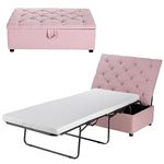 Multigot 2-in-1 Folding Sofa Bed with Mattress, Convertible Lounge Sofa Ottoman, Space-Saving Modern Guest Bed for Bedroom Living Room Office (Pink)