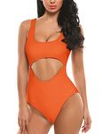 Ekouaer Swimsuits for Women One Piece Bathing Suits High Waisted Swimsuits Keyhole Monokini Cutout Swimwear Orange