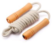 AMIFIT Wooden Jumping Skipping Rope | Unisex | Brown Handle | White Rope | Exercise & Fitness & Workout |