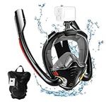 Full Face Snorkel Mask Adult, Double Tube Snorkeling Mask with Anti-Leak Free Breathing System, 180° View Snorkelling Mask with Detachable Camera Mount, Anti-Fog Scuba Mask Snorkel Mask for Adults