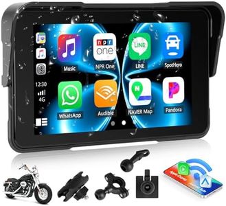 Wireless CarPlay Motorcycle Portable Navi Display with 5 Inch HD Touch Screen Android Auto, Support Dual Bluetooth GPS Tire Pressure Monitoring IP68 Waterproof Siri Voice Control for Moto Motorbike