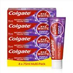 Colgate Max White Purple Reveal Teeth Whitening Toothpaste, Clinically Proven to Remove up to 100 Percent Surface Stains* and Instantly** Correct Yellow Tones, Toothpaste Multipack, 4 Pack, 75ml Tubes