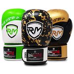 RingMaster Boxing Gloves Bag Punch Focus Mitts Training MMA Sparring Martial Arts kickboxing (Black-Gold Patterned, 16oz)