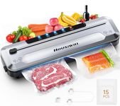 Housiwill Vacuum Sealer 5-in-1 Automatic Film Sealer for Dry & Moist Food, Fresh up to 8x Longer with 15 Vacuum Bags and 1 Hose