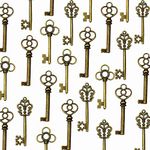 LolliBeads (TM) Mixed Set of 30 Large Skeleton Keys in Antique Bronze - Set of 30 Keys