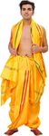 Exotic India Ready to Wear Dhoti and Angavastram Set wi - Color Pale Marigold