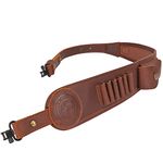 TOURBON Leather Rifle Sling with Ammo Shell Holder, Hunting Gun Strap with Swivels