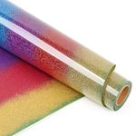 Lya Vinyl Rainbow Glitter Heat Transfer Vinyl, 12 x 5FT Glitter HTV Vinyl for Cricut, Silhouette Cameo, Glitter Iron on Vinyl for Cloth, Hat, Fabric