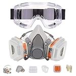 LAMANICE Half Facepiece Respirator, Reusable Chemicals Respirator with 8Pcs Filter Cottons and Goggle Earplug Gloves for Painting,Gas, Dust, Machine Polishing, Organic Vapors, Epoxy Resin