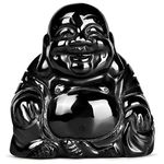 SM SMQARTCRYSTAL 2" Black Obsidian Crystal Laughing Happy Buddha Statue Buddha Ornaments Sitting Sculpture Decor Zen Yoga Figurine Feng Shui Good Luck Indoor Home