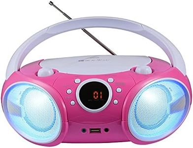 SINGING WOOD 030BTL, CD Player Boombox CD/CD-R/CD-RW, Portable w/Bluetooth, USB, AM/FM Radio, AUX-Input, Headset Jack, Foldable Carrying Handle and LED Light (Kitty Pink)