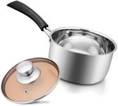 Joyfair 2 Quart Saucepan, 18/10 Stainless Steel Small Sauce Pan Milk Pot with Glass Lid, for Cooking Boiling Stewing, Heavy Gauge Metal with Ergonomic Bakelite Handle, Easy Cleaning & Dishwasher Safe